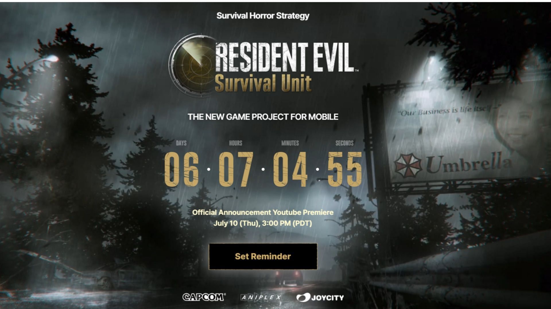 Snippet showing the countdown for the Resident Evil Survival Unit online event (Image via Aniplex and JoyCity)
